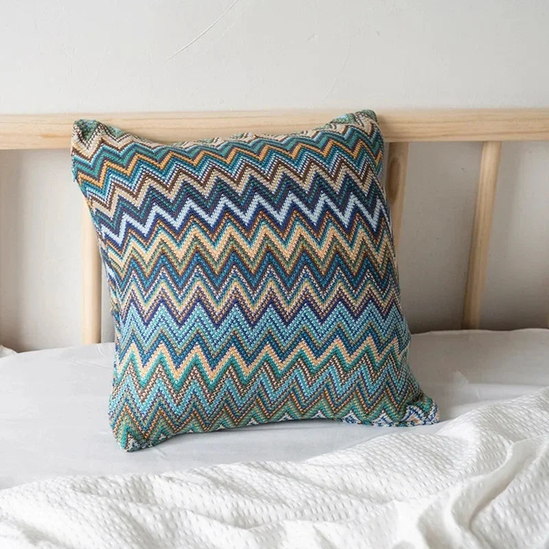Boho Striped Knitted Cushion Cover Handmade Textured Sofa Pillow Cover Home Decor