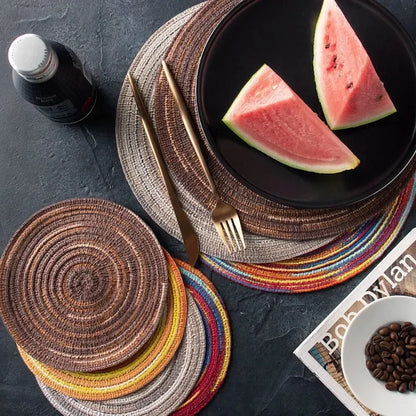 Round Linen Cotton Coaster and Placemat Natural Woven Dining Table Mat Home Decor