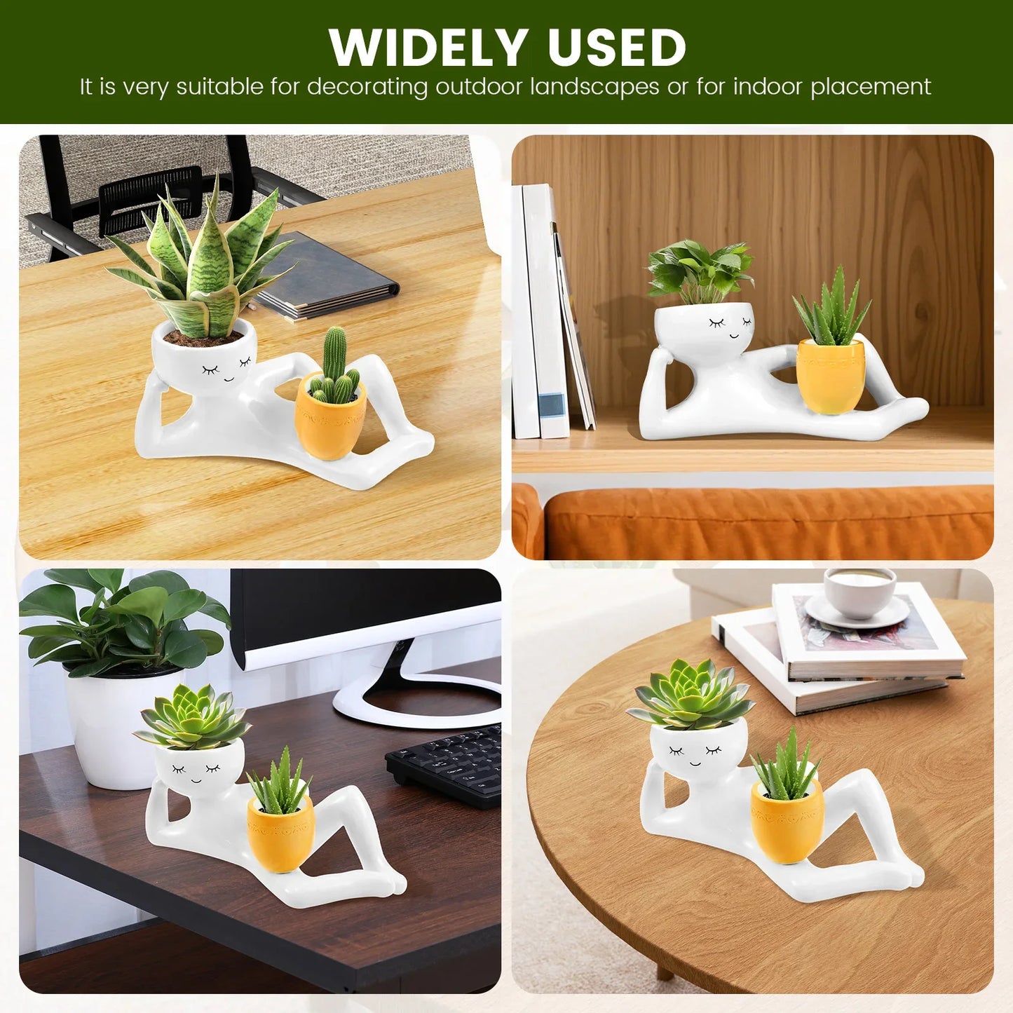 Lazy Guy Resin Planter Funny Succulent Pot Drainage Hole Desk Decor