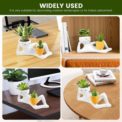 Lazy Guy Resin Planter Funny Succulent Pot Drainage Hole Desk Decor