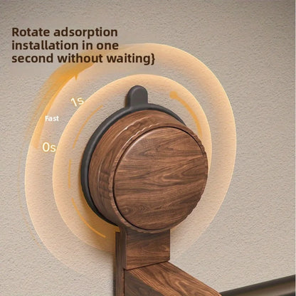 Vintage Walnut Wood Towel Ring Wall-Mounted Suction Cup No-Drill Bathroom Home Decor