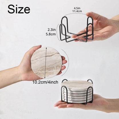 Marble Ceramic Coaster Set of 6 with Holder Table Decor Home Accessories