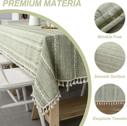 Cotton Linen Stripe Tablecloth Rectangular Dining Table Setting