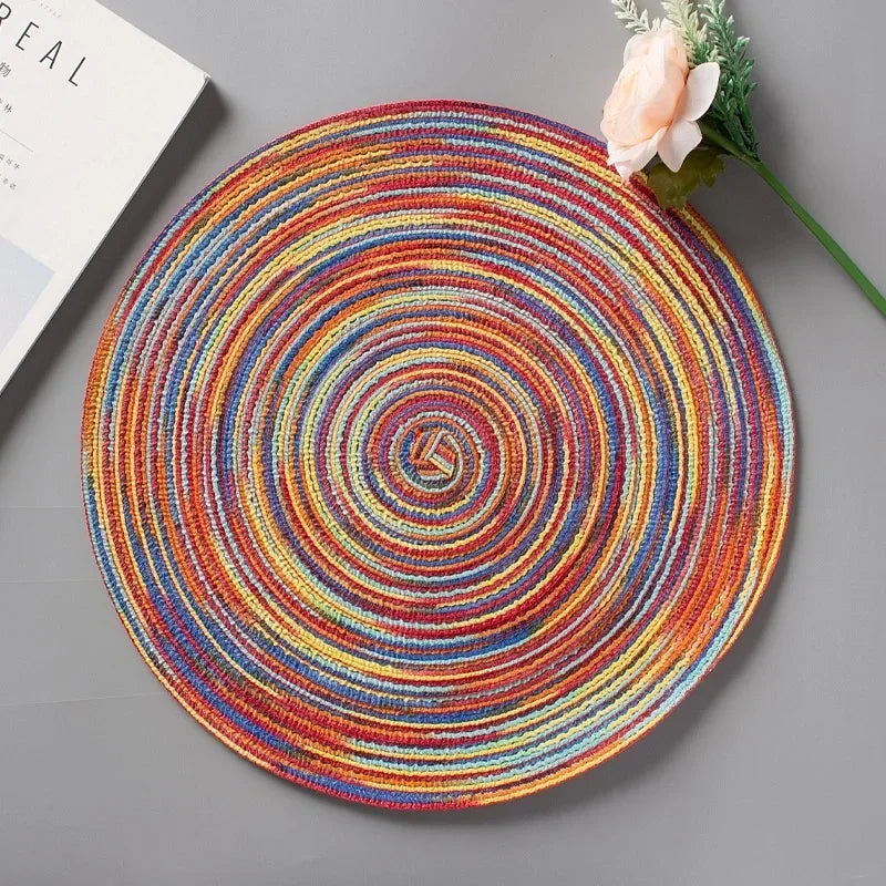 Round Linen Cotton Coaster and Placemat Natural Woven Dining Table Mat Home Decor
