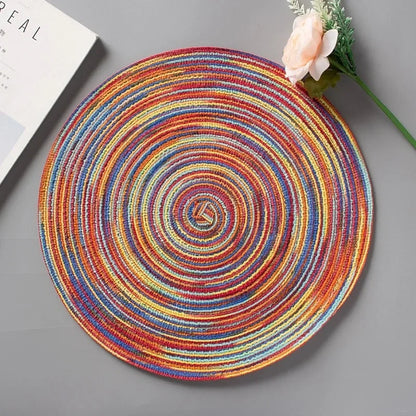 Round Linen Cotton Coaster and Placemat Natural Woven Dining Table Mat Home Decor