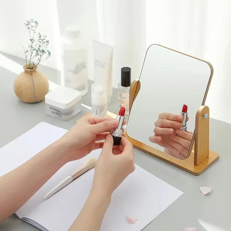 Wooden Desktop Vanity Mirror Double Sided Adjustable Makeup Mirror