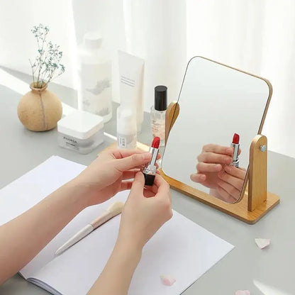 Wooden Desktop Vanity Mirror Double Sided Adjustable Makeup Mirror