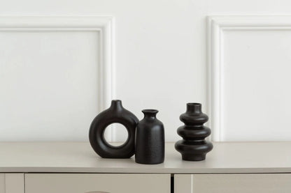 Ceramic Vase Set of 3 Boho Sculptural White Black Home Decor