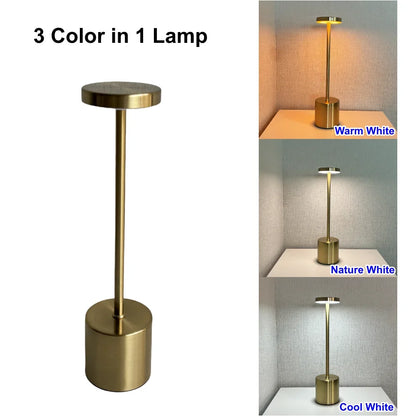 Nordic Alloy Cordless Table Lamp 3-Colour Touch Dimmable Rechargeable Home Decor
