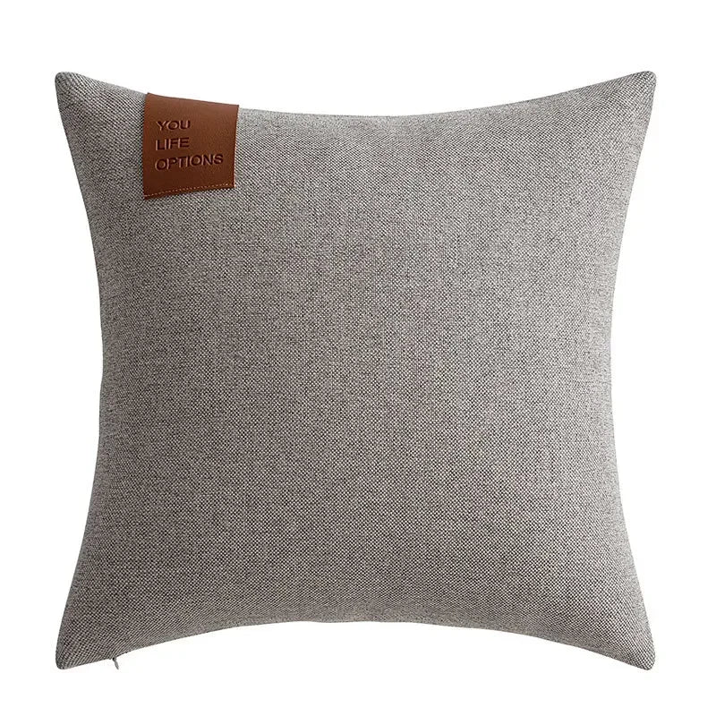 Premium Leather Label Splicing Cushion Cover Nordic Minimalist Home Decor