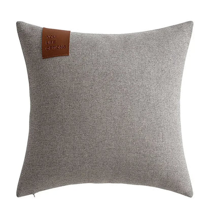 Premium Leather Label Splicing Cushion Cover Nordic Minimalist Home Decor