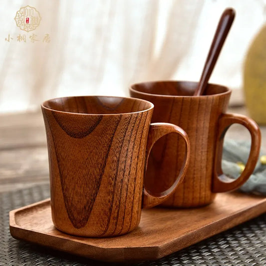 Natural Wood Coffee Mug Set Handcrafted Unique Grain Kitchen Decor