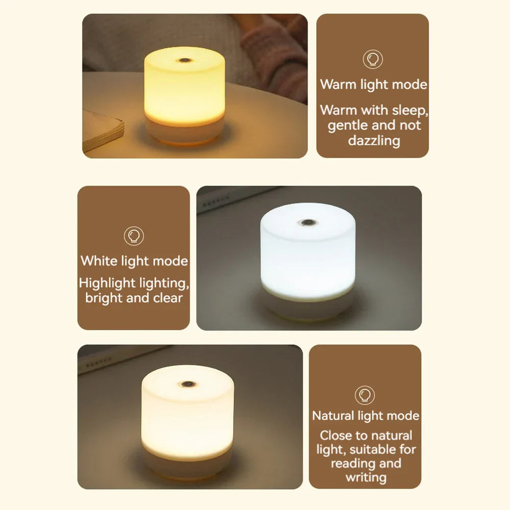 Compact LED Night Light USB-C Rechargeable Touch Dimming Bedside Lamp Home Decor