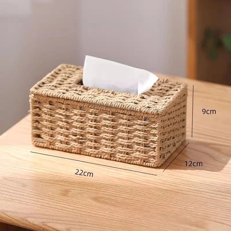 Woven Rattan Tissue Box Cover Natural Boho Storage Home Decor