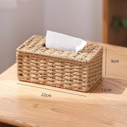 Woven Rattan Tissue Box Cover Natural Boho Storage Home Decor