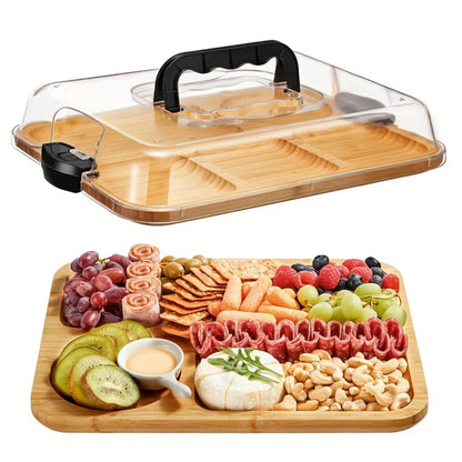 Bamboo Cheese and Charcuterie Board with Acrylic Lid Portable Serving Tray Home Decor