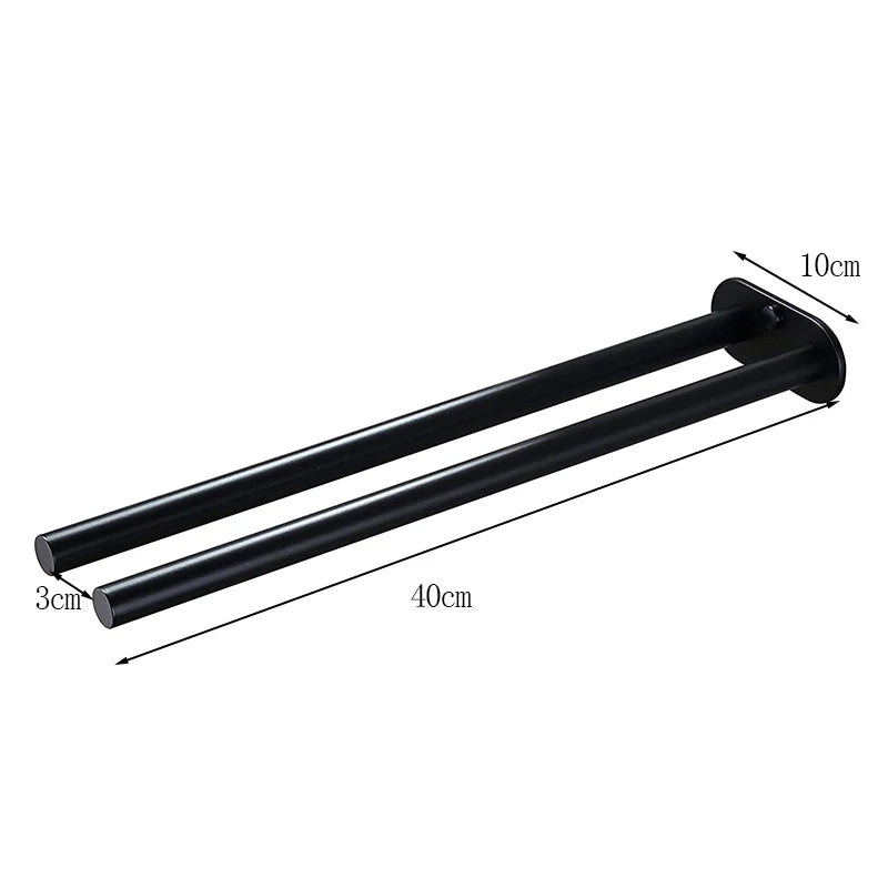 Stainless Steel Wall Mounted Towel Bar Single Double Black Silver Bathroom Decor