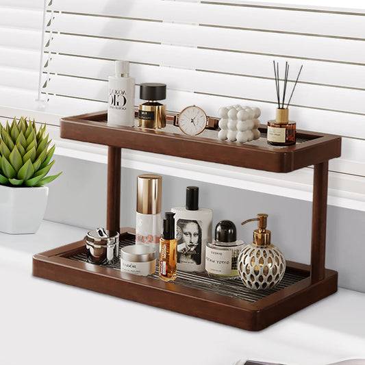 2-Tier Bamboo Countertop Organiser Shelf with Acrylic Base Kitchen Bathroom Home Decor