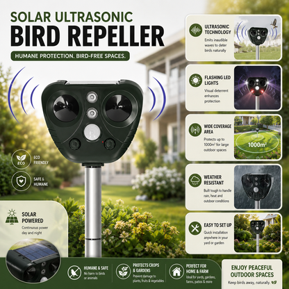 Solar Bird Repeller Ultrasonic Outdoor Garden Pest Control