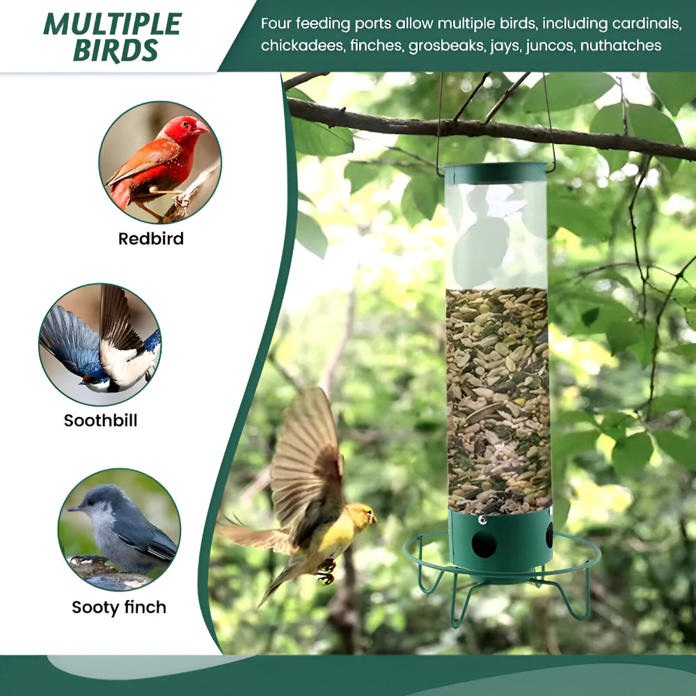 Squirrel Proof Bird Feeder Metal Tube Hanging Outdoor Garden Backyard
