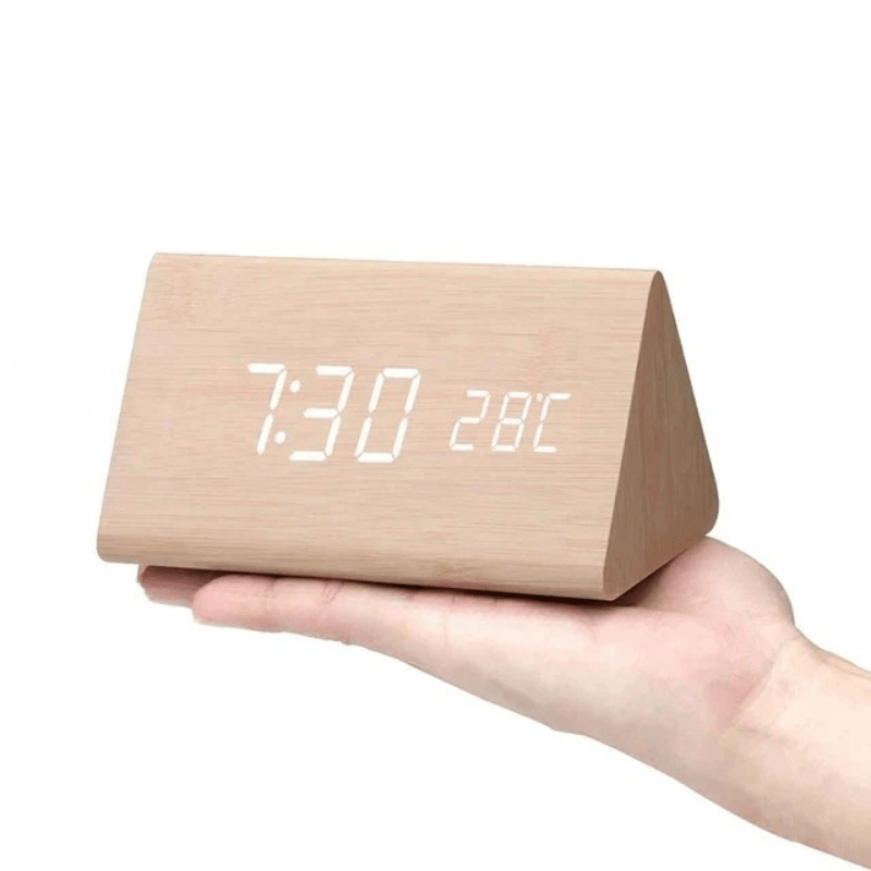 Wooden LED Digital Clock Voice Control Bedside Desk Decor