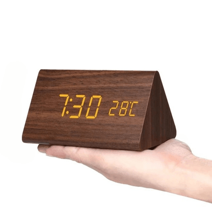Wooden LED Digital Clock Voice Control Bedside Desk Decor