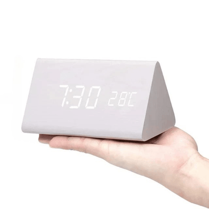 Wooden LED Digital Clock Voice Control Bedside Desk Decor