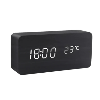 Wooden LED Digital Clock Voice Control Bedside Desk Decor