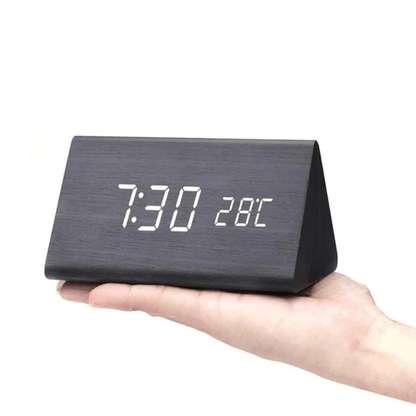 Wooden LED Digital Clock Voice Control Bedside Desk Decor