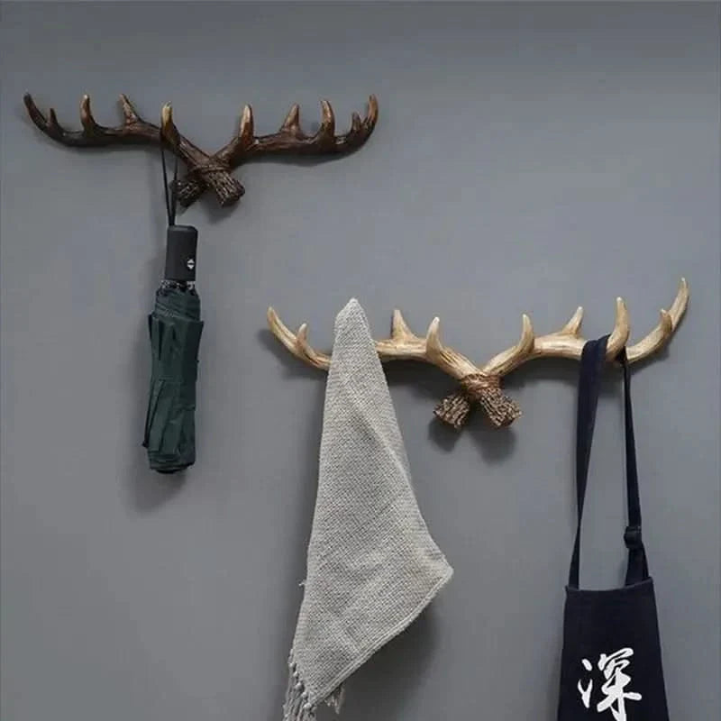 Resin Antler Wall-Mounted Coat Rack Multi-Hook Vintage Entryway Storage Home Decor