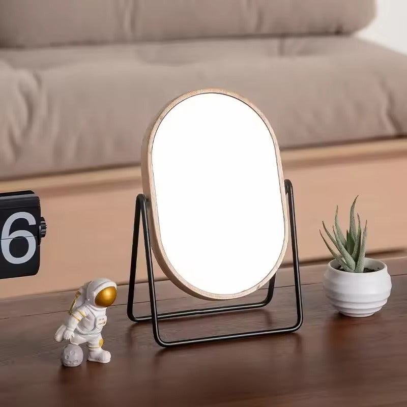 Rotating Bamboo Look Mirror Minimalist Bedroom Bathroom Decor