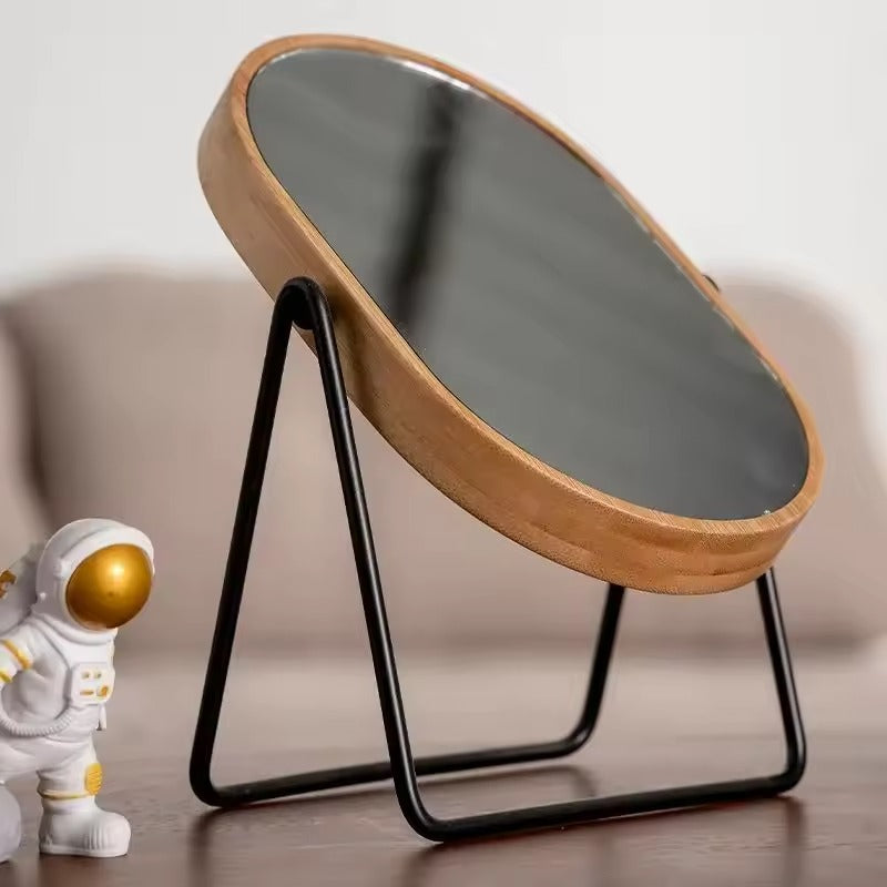 Rotating Bamboo Look Mirror Minimalist Bedroom Bathroom Decor