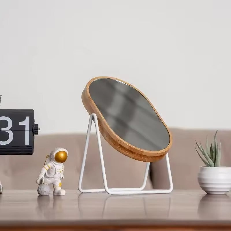 Rotating Bamboo Look Mirror Minimalist Bedroom Bathroom Decor