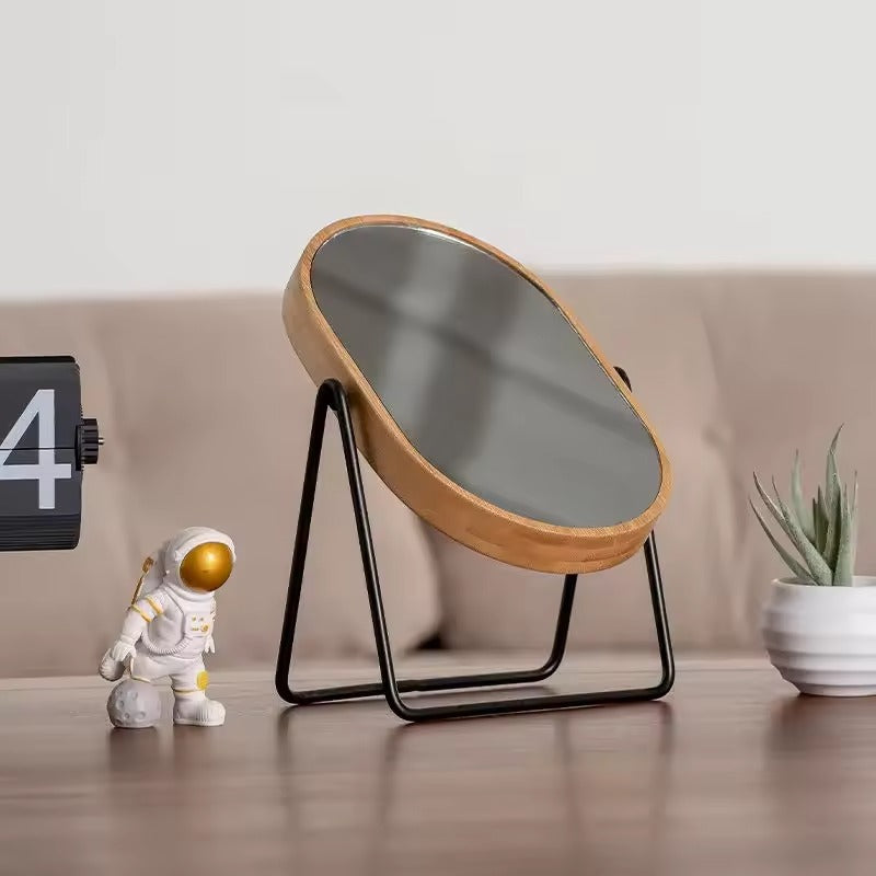 Rotating Bamboo Look Mirror Minimalist Bedroom Bathroom Decor