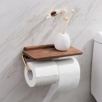 Walnut Wood Toilet Roll Holder Wall Mounted Bathroom Decor