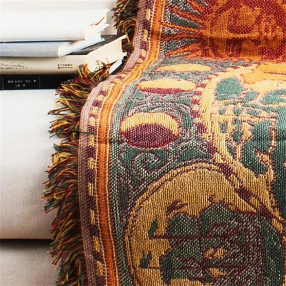 World Map Cotton Throw Blanket Vintage Print Sofa Blanket Multiple Sizes