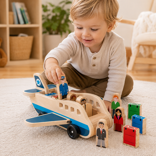 Wooden Aeroplane Toy Montessori Nursery Shelf Toddler Gift