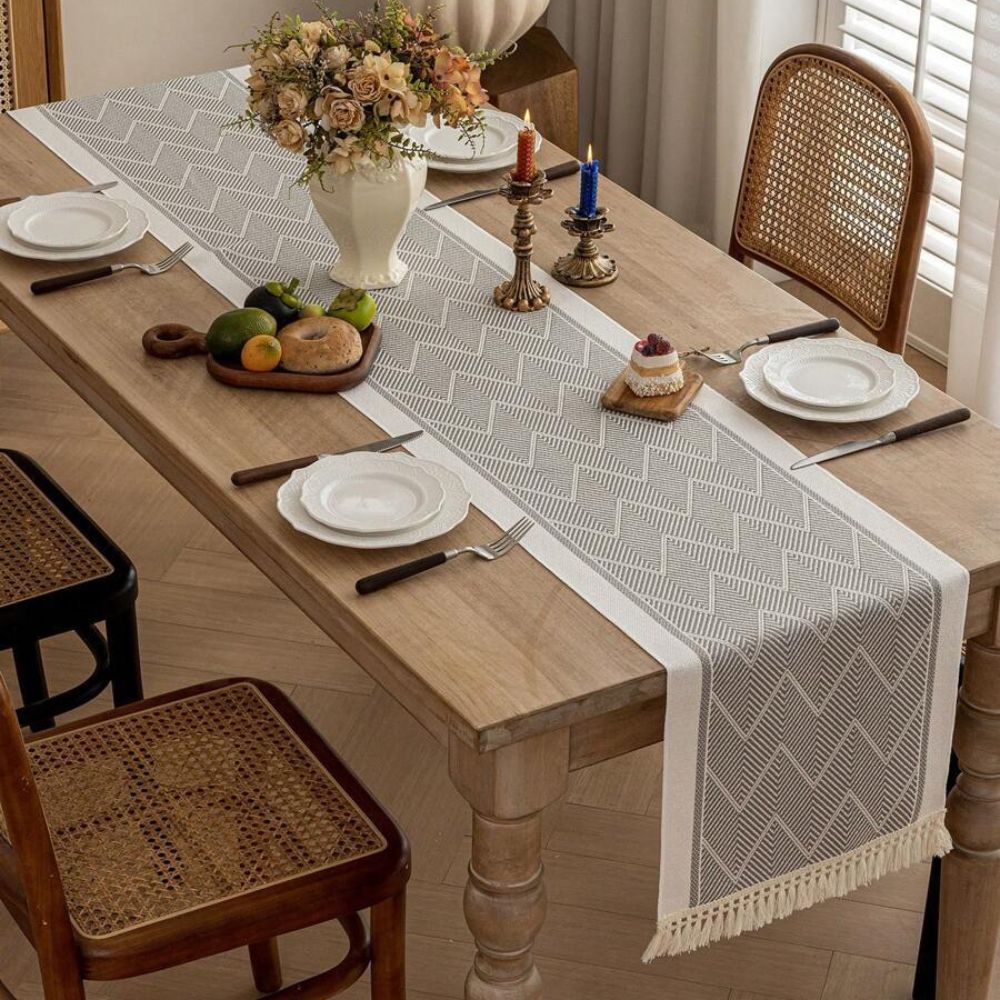 Woven Zigzag Texture Table Runner Dining Table Linen Home Decor