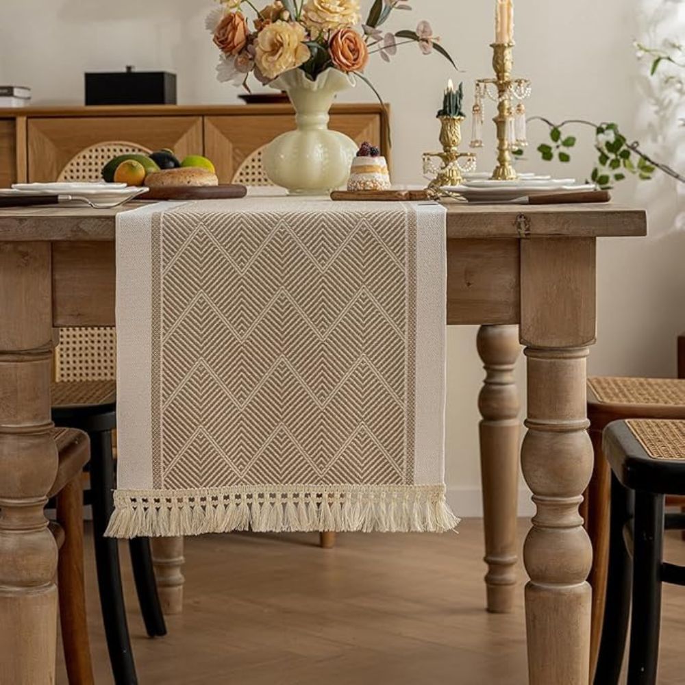 Woven Zigzag Texture Table Runner Dining Table Linen Home Decor