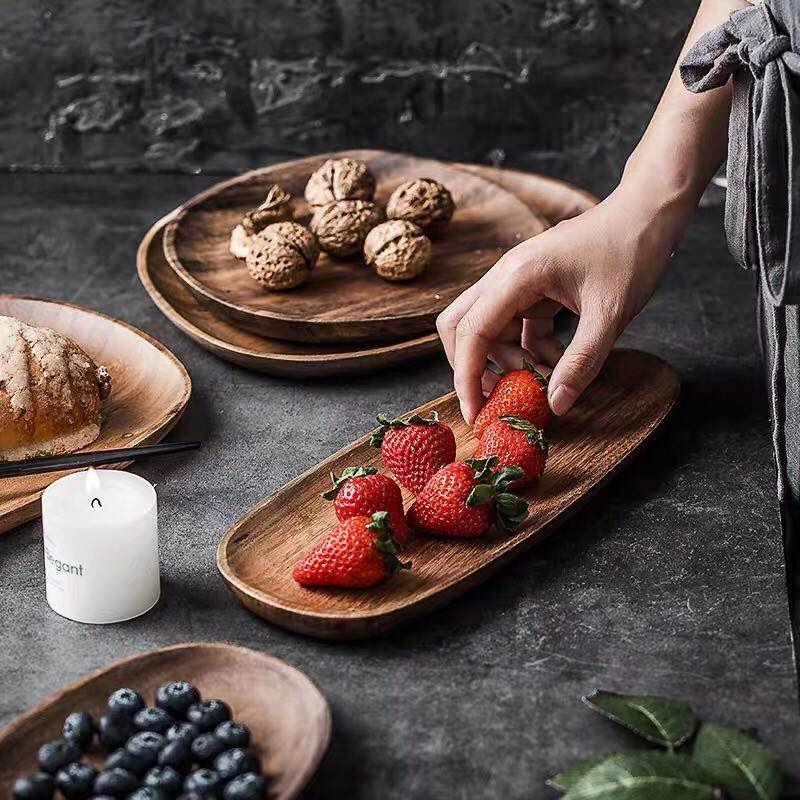 Acacia Wood Serving Tray Set 5-Piece Entertaining Board Home Decor