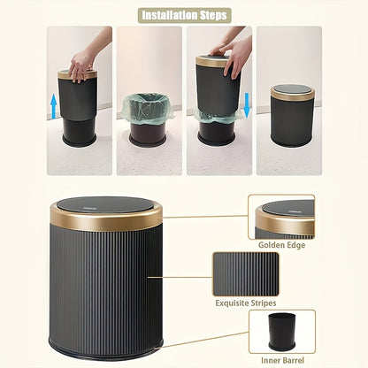Luxury Oval Press-Top Trash Can with Dual Inner Bucket Bathroom Home Decor