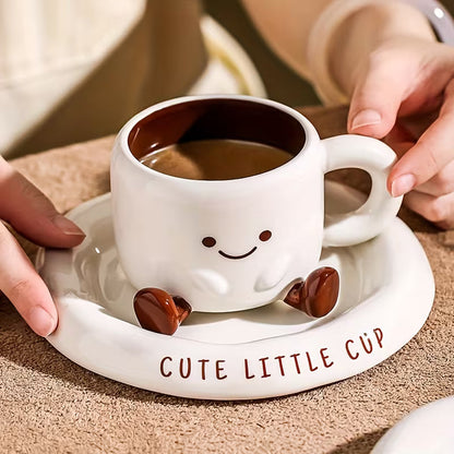 Ceramic Cup and Saucer Set Hand Painted Cartoon Design Coffee Tea Cup