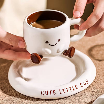 Ceramic Cup and Saucer Set Hand Painted Cartoon Design Coffee Tea Cup