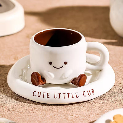 Ceramic Cup and Saucer Set Hand Painted Cartoon Design Coffee Tea Cup