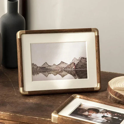 Vintage Wood and Brass Tabletop Photo Frame Classic Home Decor