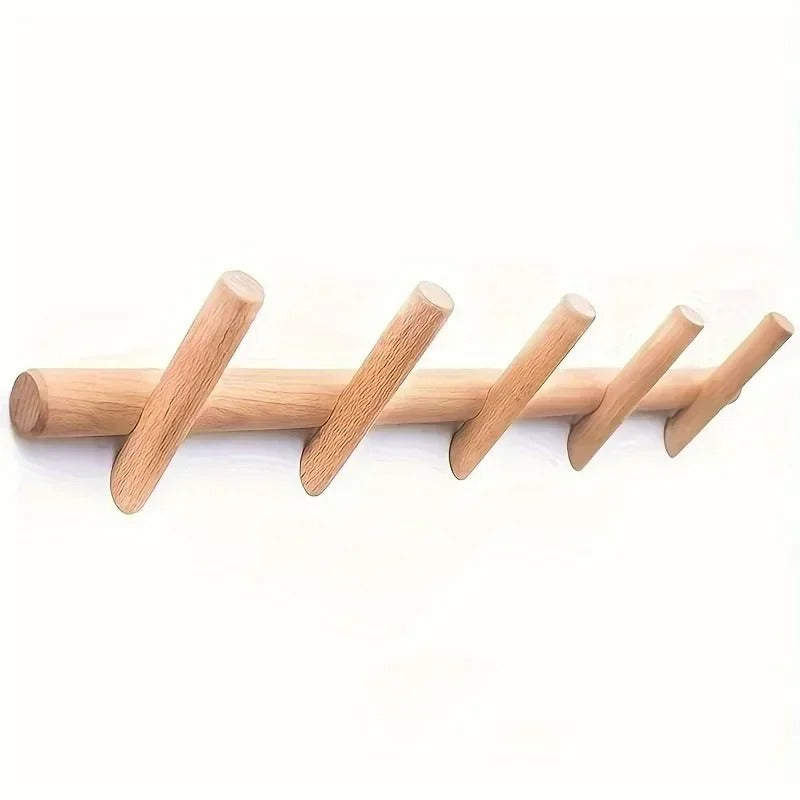 Solid Oak Wall Rack Minimalist Peg Organiser Entryway Home Decor