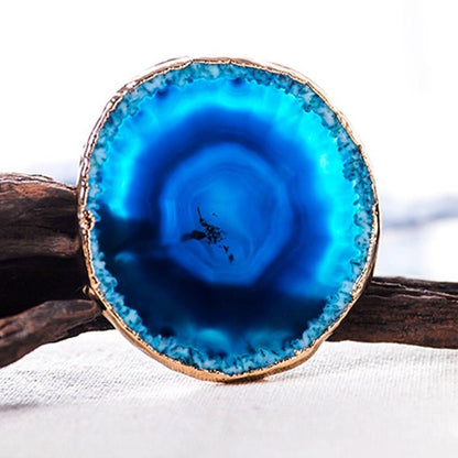 Natural Blue Agate Coaster Set with Gold Edge Luxury Table Decor Home Decor