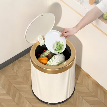 Luxury Oval Press-Top Trash Can with Dual Inner Bucket Bathroom Home Decor