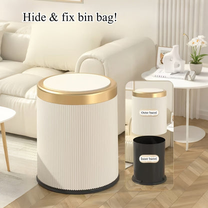 Luxury Oval Press-Top Trash Can with Dual Inner Bucket Bathroom Home Decor