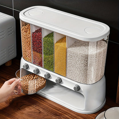 5-Compartment Airtight Pantry Storage Container Rotating Flip-Top Lid Kitchen Home Decor